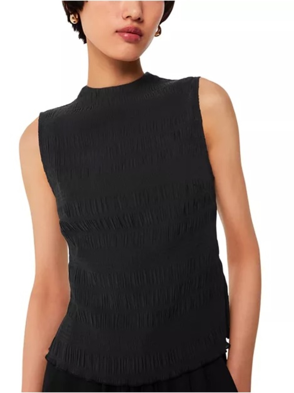 WHISTLES - Plissé Sleeveless Top - black- textured pleating detail - SZ US 8 NWT